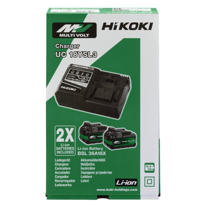 HiKOKI UC18YSL3WHZ Σετ Φόρτισης MultiVolt 2x BSL36A18X 36V 2.5Ah / 18V 5.0Ah + Ταχυφορτιστής UC18YSL3
