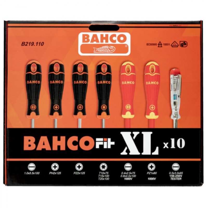 B219.110 BahcoFit ίσια/Phillips/Pozidriv/TORX® κατσαβίδια σετ με λαστιχένια χειρολαβή - 10 τεμάχια BAHCO