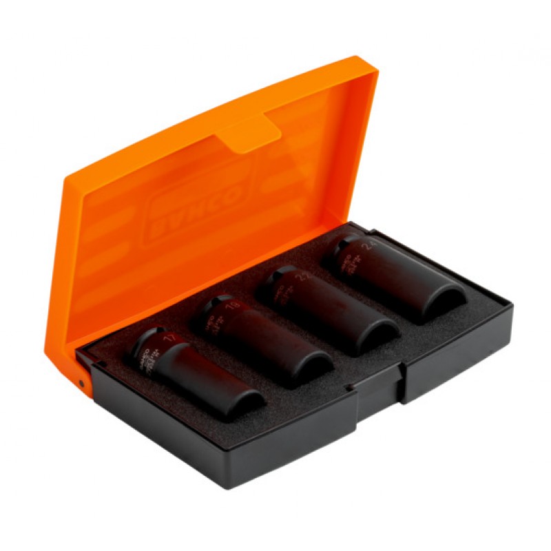 K7806M/S4 1/2 καρέ βαθύ κρουστικά σετ καρυδάκια in Case μετρικό εξάγωνο προφίλ και φωσφατωμένα - 4 τεμάχια BAHCO