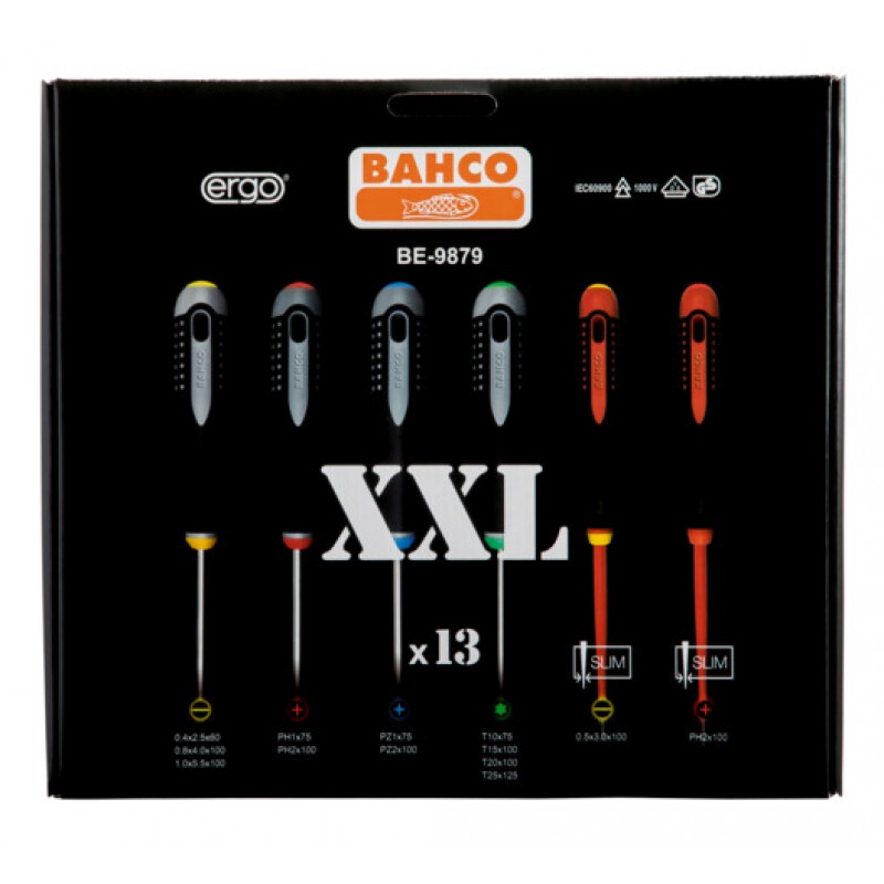 BE-9879 ERGO™ ίσια/Phillips/Pozidriv/TORX® κατσαβίδια σετ με λαστιχένια χειρολαβή - 13 τεμάχια BAHCO