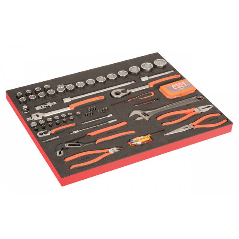 FF1A214LM FitandGo 3/3 αφρώδη ένθετα με χάραξη laser 1/4 και 1/2 σετ καρυδάκια, πένσα και σετ μύτες - 91 τεμάχια BAHCO