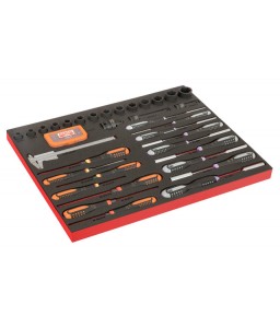 FF1A222LM FitandGo 3/3 αφρώδη ένθετα με χάραξη laser ERGO κατσαβίδια, παχύμετρο, σετ μύτες και  1/2" κρουστικά σετ καρυδάκια- 65 τεμάχια BAHCO