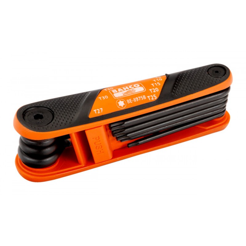 BE-8975B αναδιπλούμενο TORX® L-κλειδιά σετ φωσφατωμένα με μαλακό πιάσιμο χειρολαβή - 8 τεμάχια BAHCO