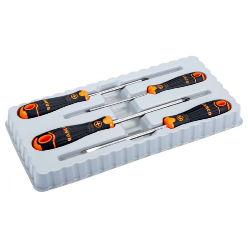 B219.004 BahcoFit ίσια/Phillips κατσαβίδια σετ με λαστιχένια χειρολαβή - 4 τεμάχια BAHCO