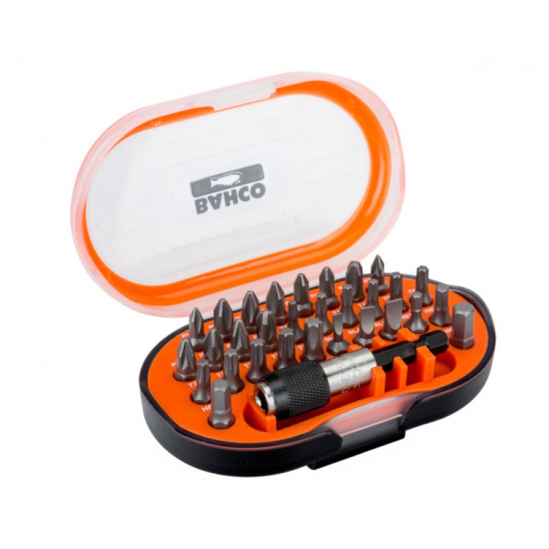 59S/31-1 31 τεμάχια bits set για ίσιο, Phillips, Pozidriv, TORX®, εξάγωνες βίδες και βάση για μύτες BAHCO