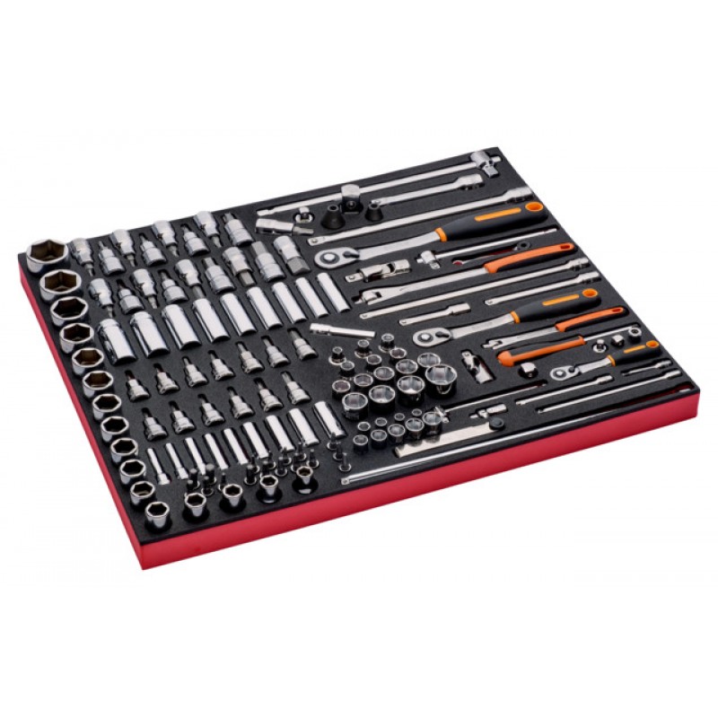 FF1A08 FitandGo 3/3 αφρώδες ένθετο 1/4" + 1/2" + 3/8" καρυδάκια και καστάνια με κεφάλι αχλάδι σετ - 138 τεμάχια BAHCO