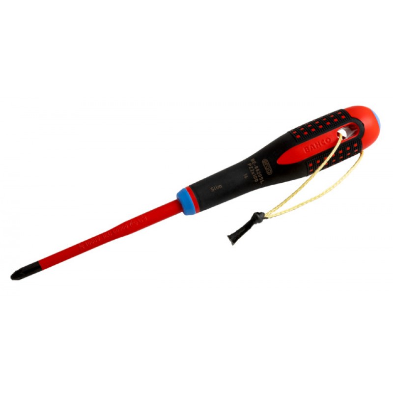 TAHBE-8820SL ERGO™ λεπτή VDE μονωμένο Pozidriv κατσαβίδια με 3-υλικών χειρολαβή με κορδόνι Kevlar BAHCO