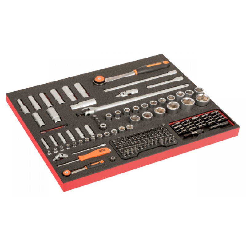 FF1A229 FitandGo 3/3 αφρώδες ένθετο 1/4 + 1/2 σετ καρυδάκια και σετ 100 μύτες κατσαβίδι  - 160 τεμάχια BAHCO