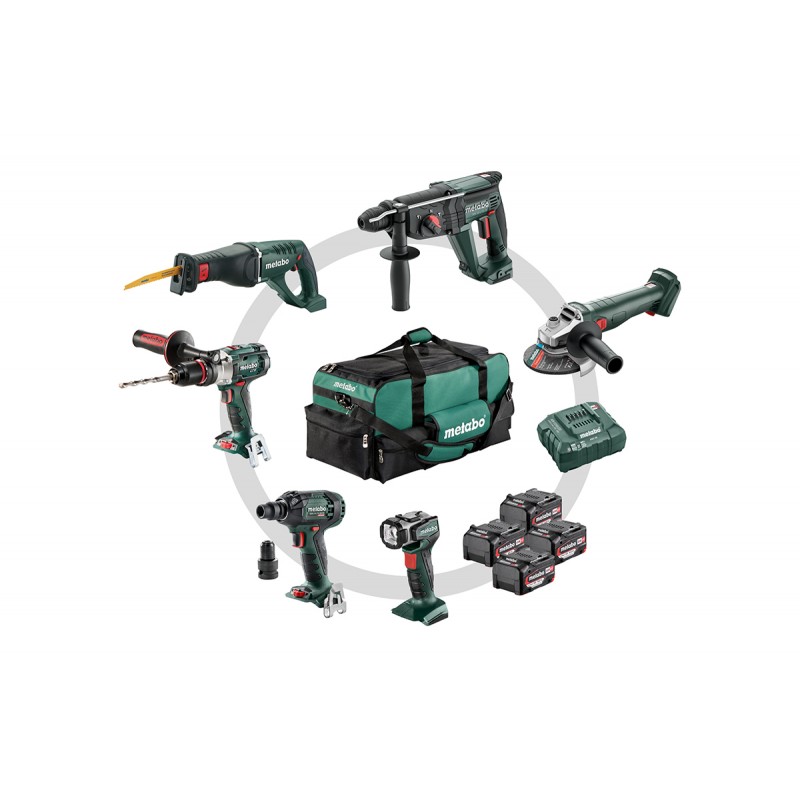 Metabo 18 V Combo Set Μπαταρίας 6.1 SB 18 LTX + KH 18 LTX 24 + W 18 L 9-125 Quick + ASE 18 LTX + SSW 18 LTX 300 BL + ULA 14.4-18 LED