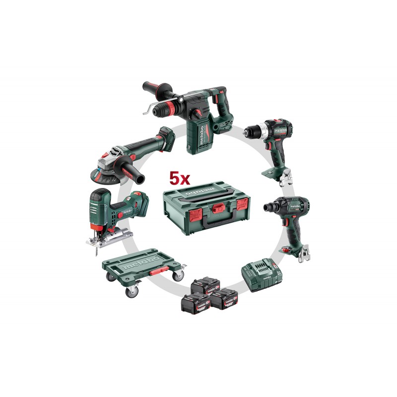 Metabo 18 Volt Combo Set Μπαταρίας 5.3.0 18 V BS 18 LT BL + KH 18 LTX 24 BL Q + WB 18 LT BL 11-125 Q + SSW 18 LTX 300 BL + STA 18 LTX 100