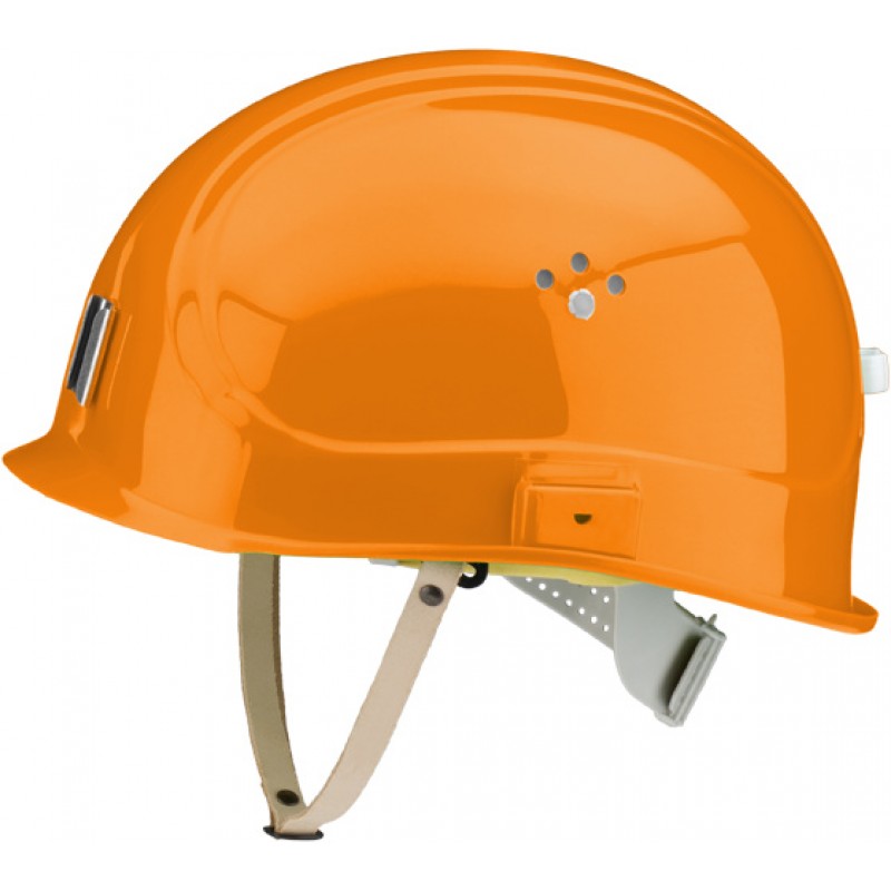 Canal Worker Helmet Kράνος Τάφρων ,Υπόγειων Στοών κοντό ράμφος , με άγγιστρο καλωδίου λάμπας και δερμάτινο υποσιάγωνο Κυκλοφορίας Πορτοκαλί RAL 2009 VOSS