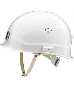 Canal Worker Helmet Kράνος Τάφρων ,Υπόγειων Στοών κοντό ράμφος , με άγγιστρο καλωδίου λάμπας και δερμάτινο υποσιάγωνο Σήμανσης Άσπρο RAL 9003 VOSS