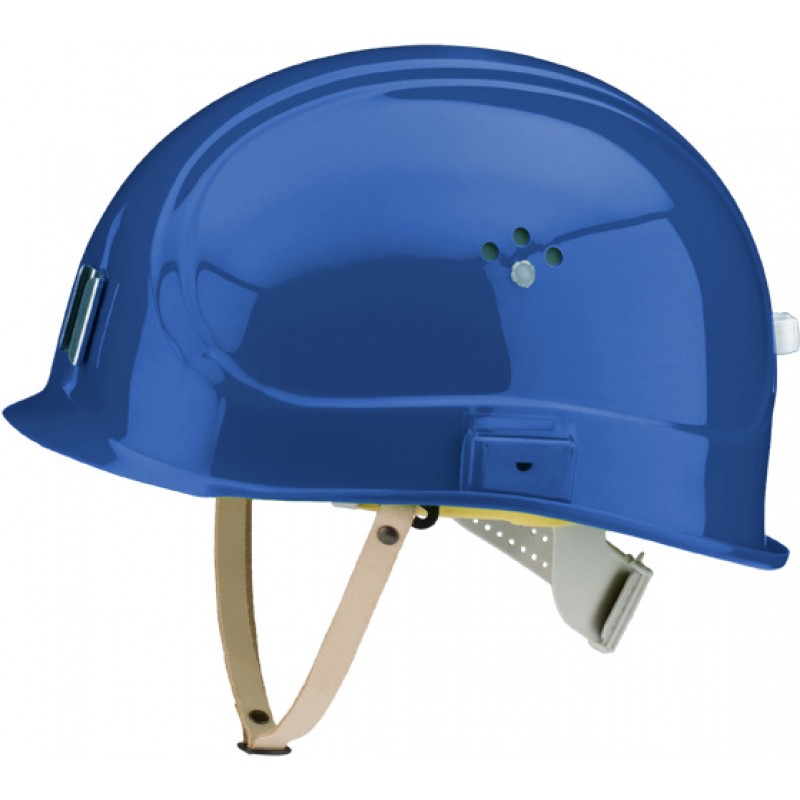 Canal Worker Helmet Kράνος Τάφρων ,Υπόγειων Στοών κοντό ράμφος , με άγγιστρο καλωδίου λάμπας και δερμάτινο υποσιάγωνο Σήμανσης Μπλε RAL 5005 VOSS
