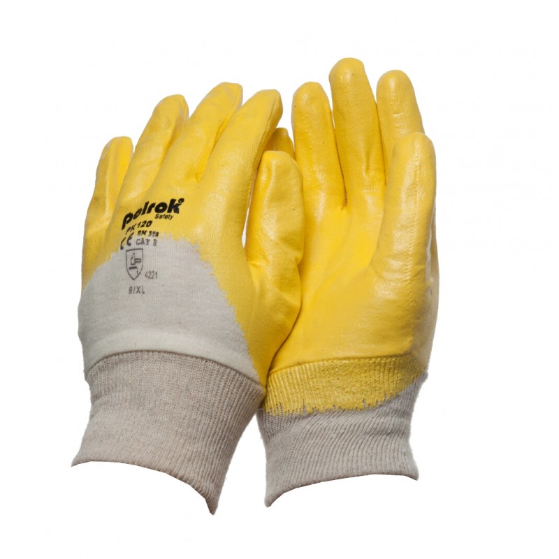 PK 120 Γάντια εργασίας Κίτρινο nitrile 3/4 επένδυση POLROK